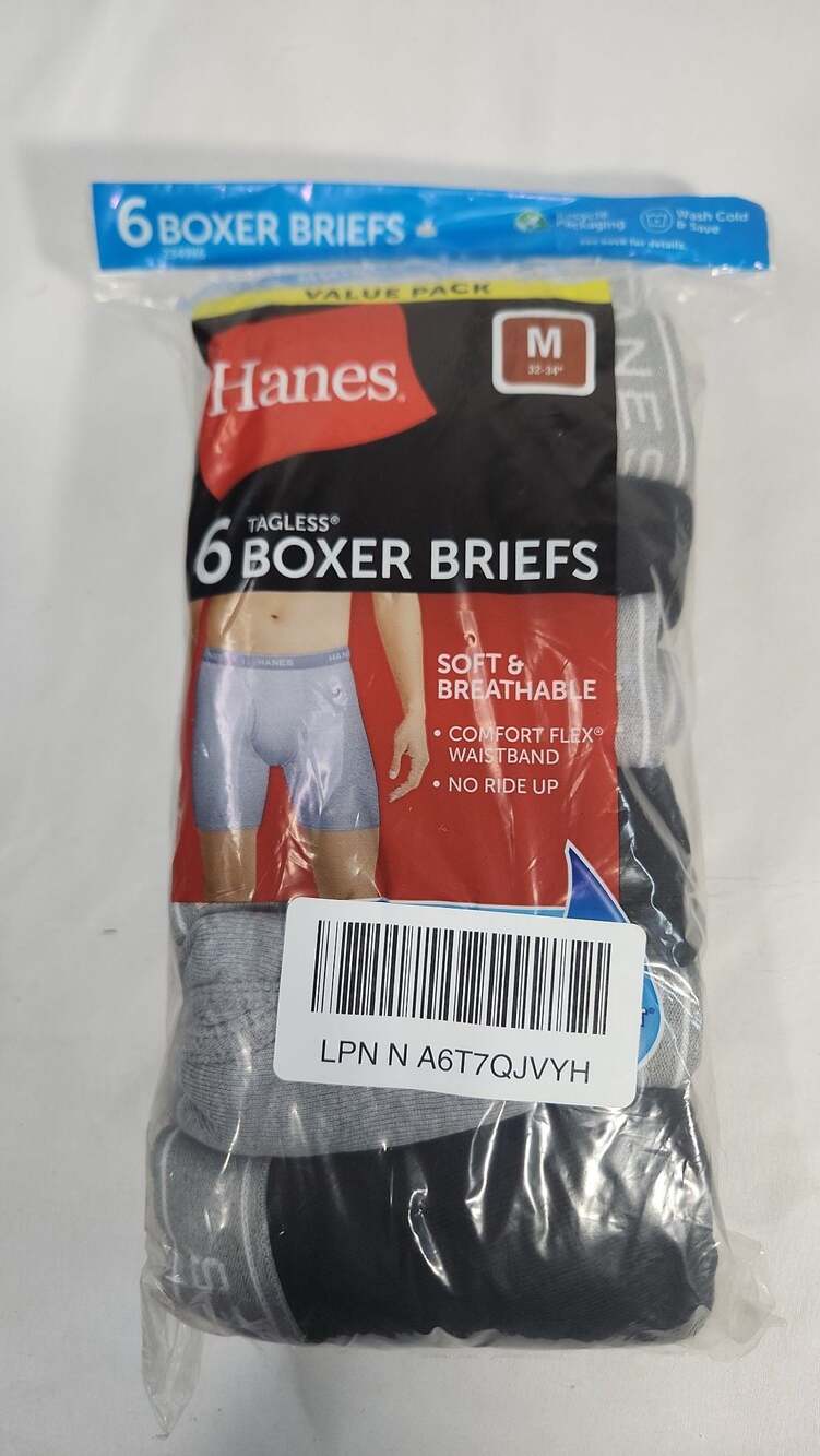 Hanes Tagless Comfort Flex Boxer Briefs 6-Pack Size Medium